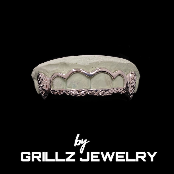 Grillz Open Face, Window Cuts, Free Fangs, Free Diamond Cuts (925 Silver - Real 14K Gold), 3 Days Done, FREE 2 Day Shipped by GRILLZJEWELRY