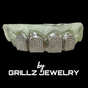 Custom Grillz Selected CZ Blocks (925 Silver - Real 18K Gold) Fast Done 3 Business Days, FREE 2 Day Shipping with Insurance by GRILLZJEWELRY