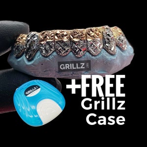 Custom grillz, FREE CASE, two tones with diamond cuts and dust (Silver 925 - 14K Gold), fast turnaround, 2 days shipping by Grillz jewelry