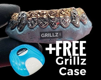 Custom Two-Tone Diamond Cut Grillz: Sterling Silver, 10k/14k Gold