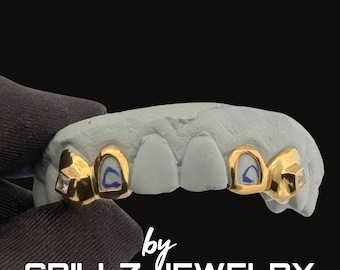Öppen ädelstensgrill: Anpassad hiphop-bling, 925 silver/10K/14K guld
