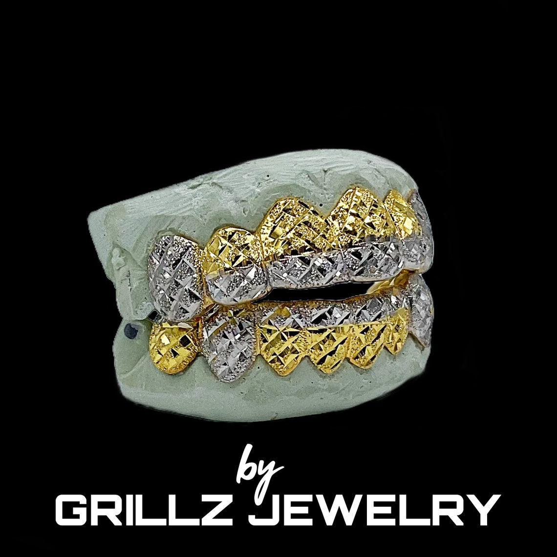Custom grillz special design two tone with diamond cuts and Etsy