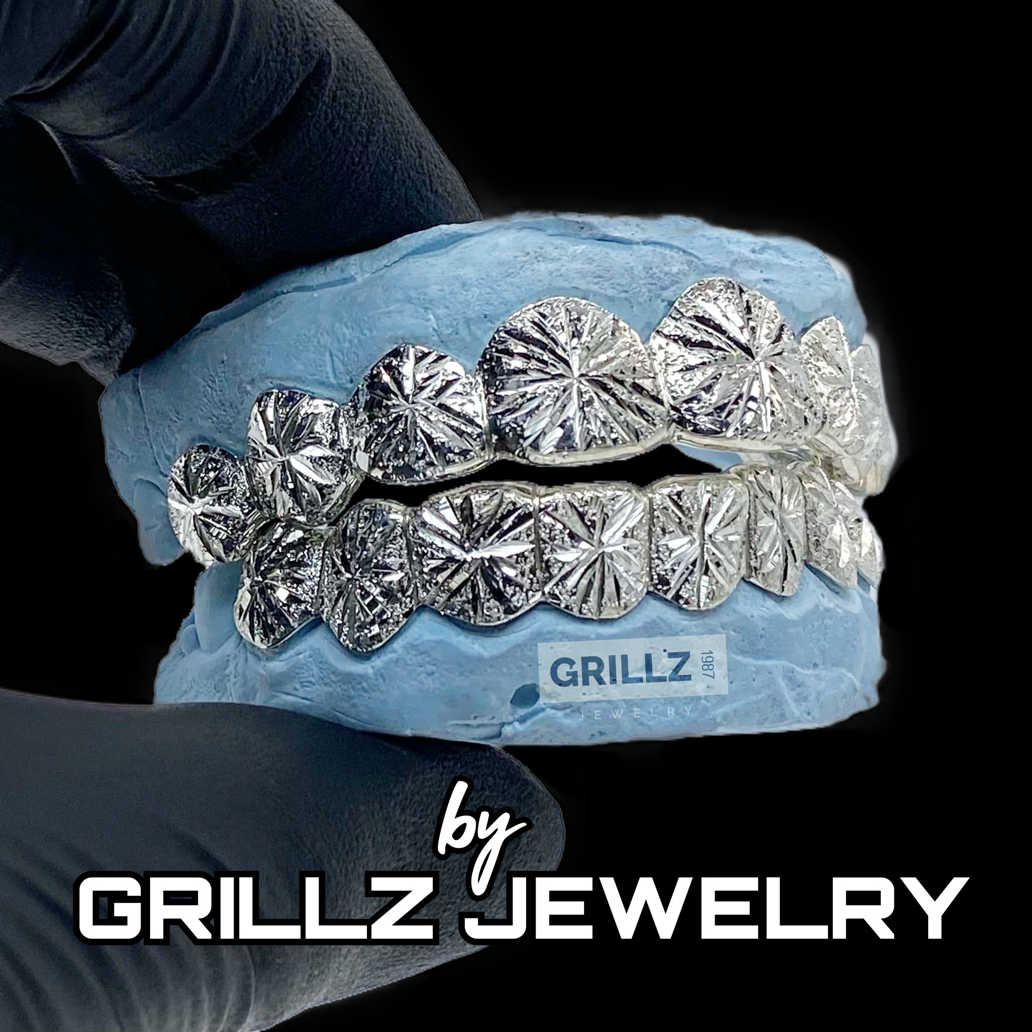 Custom Grillz Snowflake Diamond Dust Free Perm Cuts, Grillz Starburst with Silver 925, 10K, 14K Gold, Grillz Super Shiny, Grillz White Color