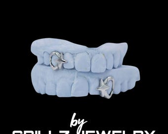 Custom Open Face Grillz: Sterling Silver Star Canine Fang Design