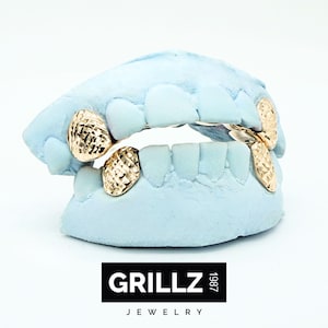 Custom 2PC Grillz with Model Small Fangs Diamond Dust and Diamond Cuts, Custom Dental, Create Your Own Grillz with Silver 925, 10K 14K Gold