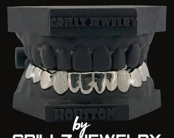 Grillz personalizzati con polvere di diamante a forma di zanne canine, grillz su misura in argento e oro, paradenti hip hop.