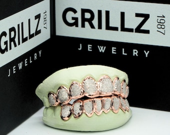 Custom White Rose Grillz with Diamond Dust: Hip Hop Jewelry