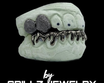Rose Gold Drip Grillz, Diamond Dust Heart Teeth Caps, Custom Silver 925 10K Gold Grillz Set, Y2K Hip Hop Mouthpiece.