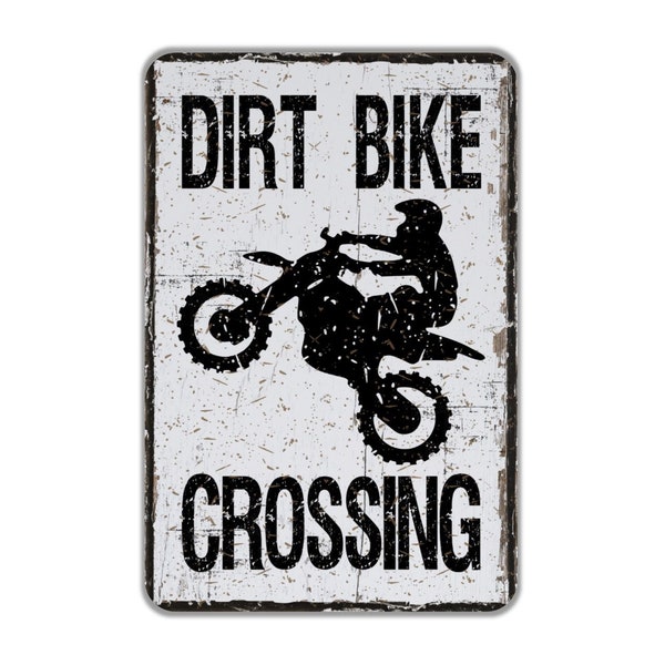 Dirt Bike Crossing Metal Sign, Contemporary Modern Farmhouse Wall Decor, Motorcycle Theme Vintage Novelty Gift 8"x12" Bike Racing Lover