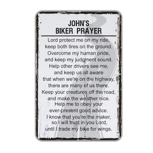 Biker Prayer Sign, Personalized Rustic Contemporary Modern Farmhouse Metal Wall Decor, Motorcycle Lover Themed Vintage Novelty Gift, 8&quot;x12&quot;