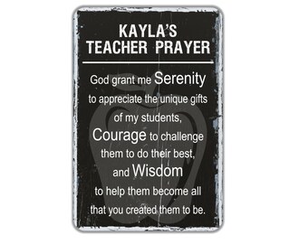 Teacher Prayer Sign, Personalized Rustic Contemporary Modern Farmhouse Metal Wall Decor, Christian Themed Vintage Novelty Gift, 8"x12"