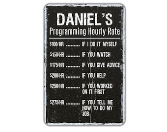 Programmer Hourly Rate Metal Sign, Personalized Contemporary Modern Farmhouse Wall Decor, Programming Themed Vintage Novelty Gift, 8"x12"