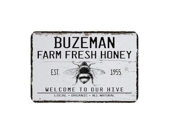 Farm Fresh Honey Metal Sign, Personalized Contemporary Modern Farmhouse Metal Wall Decor, Bee Apiary Themed Vintage Novelty Gift, 12"x8"