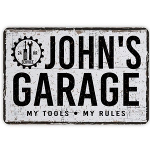 Vintage Style Personalized Garage Sign, Contemporary Modern Farmhouse Metal Wall Decor, Man Cave Themed Vintage Novelty Gift, 12&quot;x8&quot;