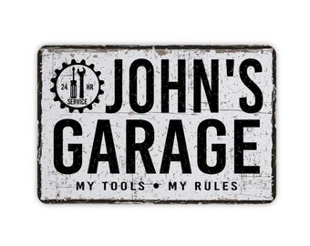 Vintage Style Personalized Garage Sign, Contemporary Modern Farmhouse Metal Wall Decor, Man Cave Themed Vintage Novelty Gift, 12"x8"