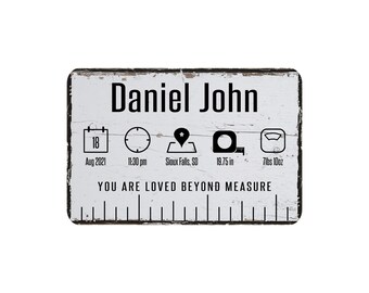 Personalized Baby Birth Stats Metal Sign, First Mothers Day Gift, Custom Newborn Wall Art, Nursery Room Decor, 12"x8"