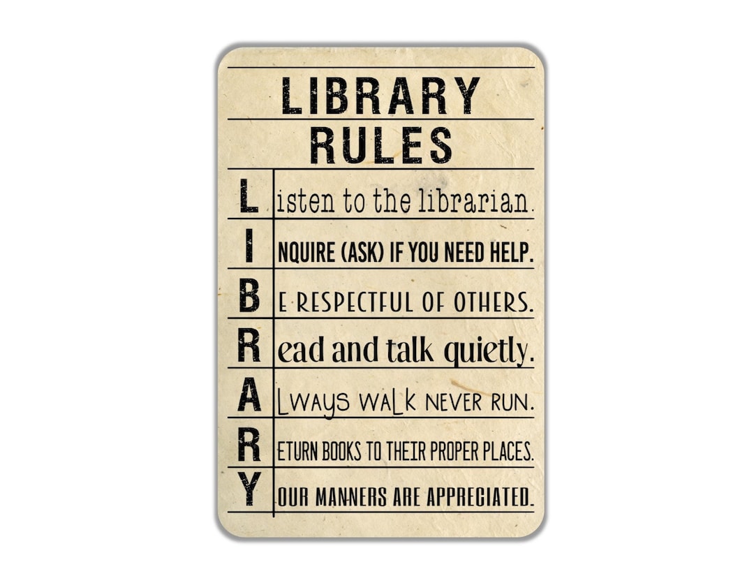 Vintage Style Library Card Library Rules Sign, Contemporary Modern
