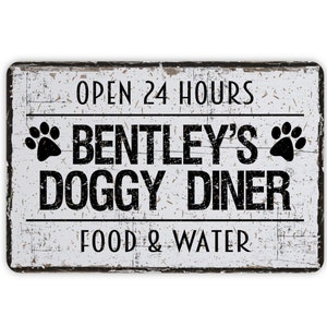 Personalized Doggy Diner Funny Rustic Custom Metal Sign - Custom Modern Wall Farmhouse Style Dog Home Decor, Dog Food Station Sign 12&quot;x8&quot;