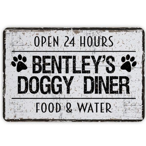 Personalized Doggy Diner Funny Rustic Custom Metal Sign - Custom Modern Wall Farmhouse Style Dog Home Decor, Dog Food Station Sign 12"x8"