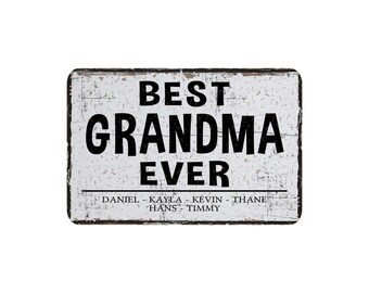 Personalized Best Grandma Ever Metal Sign, Custom Grandma Gift From Grandkids, Sentimental Wall Art Home Decor, 12"x8"