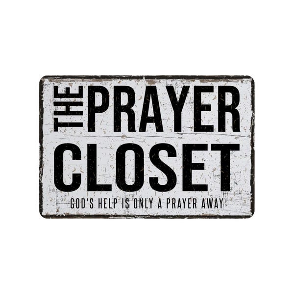 Prayer Closet Metal Sign, Rustic Farmhouse Style War Room Wall Decor, 12"x8"