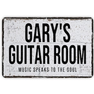 Custom Guitar Room Personalized Metal Sign, Contemporary Modern Farmhouse Wall Decor, Guitarist Themed Vintage Novelty Gift, 12&quot;x8&quot;