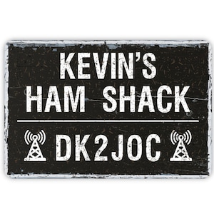 Custom Ham Shack Personalized Metal Sign, Distressed Modern Farmhouse Style Wall Decor, Amateur Ham Radio Themed Vintage Novelty Gift 12&quot;x8&quot;