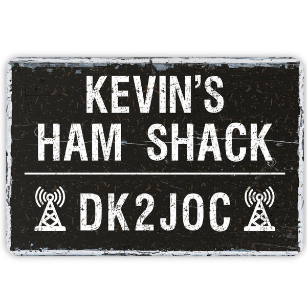 Custom Ham Shack Personalized Metal Sign, Contemporary Modern Farmhouse Wall Decor, Amateur Ham Radio Themed Vintage Novelty Gift, 12"x8"