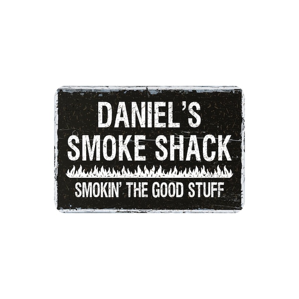 Smoke Shack Sign, Personalized Rustic Contemporary Modern Farmhouse Style Metal Wall Decor, BBQ Themed Vintage Novelty Gift, 12"x8"