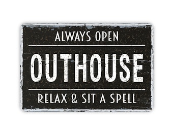 Outhouse Sign, Funny Rustic Modern Farmhouse Style Metal Wall Decor, Bathroom Themed Vintage Novelty Gift, Funny Shelf Sitter, 12"x8"