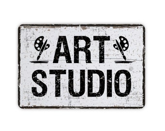 Art Studio Sign, Rustic Distressed Modern Farmhouse Metal Wall Decor, Painter, Art Teacher, Artist Gift, Custom Door She Shed Sign, 12"x8"