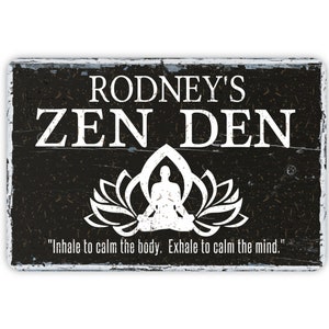 Personalized Zen Den Metal Yoga Sign, Custom Contemporary Modern Farmhouse Wall Art, Yoga Studio Sign, Vintage Novelty Yoga Decor, 12&quot;x8&quot;