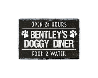 Personalized Doggy Diner Metal Sign - Custom Farmhouse Style Wall Art, Dog Food Station Decor, 12"x8"