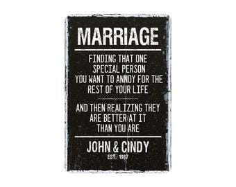 Personalized Anniversary Metal Sign, Marriage Is Finding That One Special Person Wall Decor, Funny Couples Gift,  8"x12"