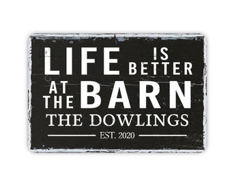 Vintage Style Personalized Life Is Better At The Barn Sign With Est Date, Contemporary Modern Farmhouse Metal Wall Decor, Farm Themed Sign