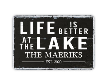 Vintage Style Personalized Life Is Better At The Lake Sign With Est Date, Contemporary Modern Farmhouse Metal Wall Decor, Lake Themed Sign
