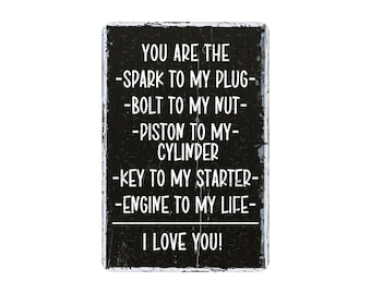 You Are the Spark to My Plug Metal Sign, Funny Mechanic Gift, Unique Garage Wall Decor for Husband Boyfriend or Car Lovers, 8"x12"