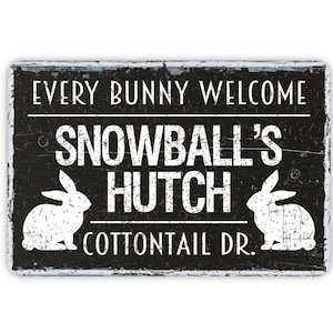Vintage Style Personalized Custom Bunny Rabbit Hutch Cute Metal Sign, Contemporary Modern Farmhouse Bunny Lover Gift, 8&quot;x12&quot;