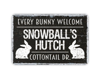 Vintage Style Personalized Custom Bunny Rabbit Hutch Cute Metal Sign, Contemporary Modern Farmhouse Bunny Lover Gift, 8"x12"