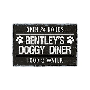 Personalized Doggy Diner Metal Sign - Custom Farmhouse Style Wall Art, Dog Food Station Decor, 12"x8"