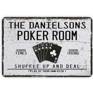 Vintage Style Poker Room Personalized Metal Sign, Contemporary Modern Farmhouse Wall Decor, Card Playing Themed Vintage Novelty Gift 12&quot;x8&quot;