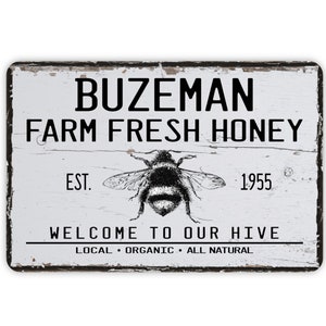 Farm Fresh Honey Metal Sign, Personalized Contemporary Modern Farmhouse Metal Wall Decor, Bee Apiary Themed Vintage Novelty Gift 12"x8"