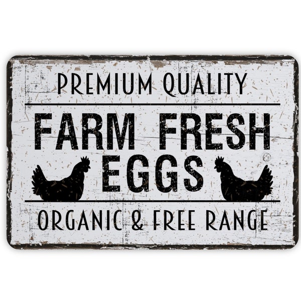 Farm Fresh Eggs Chicken Coop Metal Sign, Contemporary Modern Farmhouse Wall Decor, Chicken Lover Hen House Vintage Novelty Gift, 12"x8"