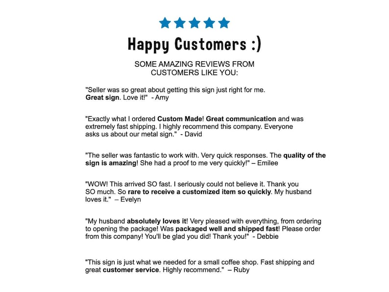 May include: A white background with black text highlighting positive customer reviews for a business. The text includes quotes from customers about their positive experiences with the company. The quotes mention fast shipping, great communication, high quality, and excellent customer service.