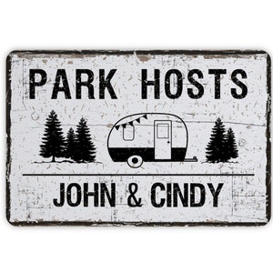 Personalized Park Host Sign, Custom Distressed Contemporary Modern Farmhouse Metal Wall Decor, Camper Themed Vintage Novelty Gift, 12&quot;x8&quot;