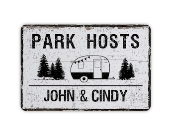 Personalized Park Host Sign, Custom Distressed Contemporary Modern Farmhouse Metal Wall Decor, Camper Themed Vintage Novelty Gift, 12&quot;x8&quot;