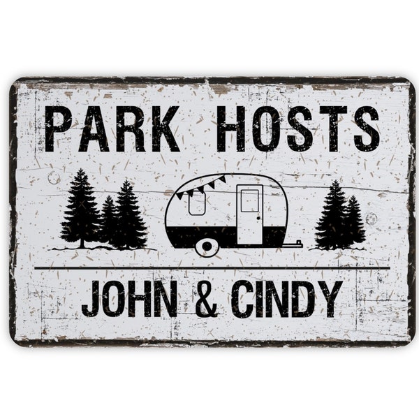 Personalized Park Host Sign, Custom Distressed Contemporary Modern Farmhouse Metal Wall Decor, Camper Themed Vintage Novelty Gift, 12"x8"