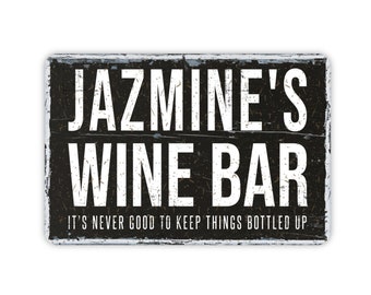 Personalized Wine Bar Sign, Funny Rustic Contemporary Modern Farmhouse Style Metal Wall Decor, Vineyard Themed Vintage Novelty Gift, 12"x8"