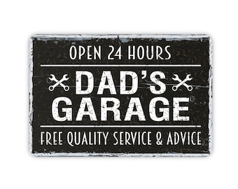 Custom Dad's Garage Metal Sign, Open 24 Hours, Service And Repair Sign, Modern Wall Man Cave Room Garage Decor, Sign For Car Owners, 12"x8"