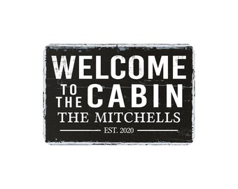 Personalized Welcome To The Cabin Metal Sign, Custom Family Name Wall Decor, 12"x8"
